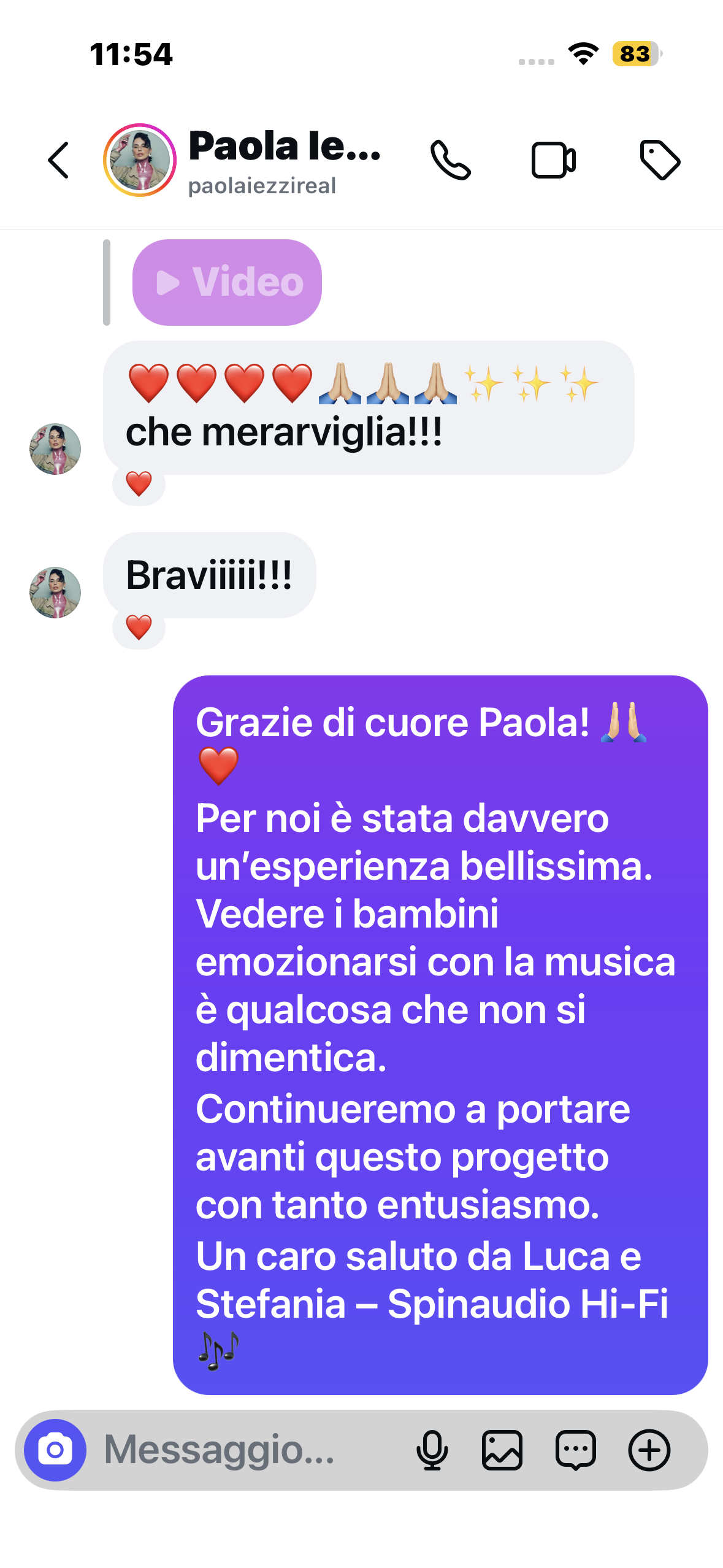 Messaggio di un cliente a Spinaudio Hi-Fi